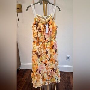 Collective Concepts Yellow Floral Midi Summer Dress with Crochet Straps- Size S